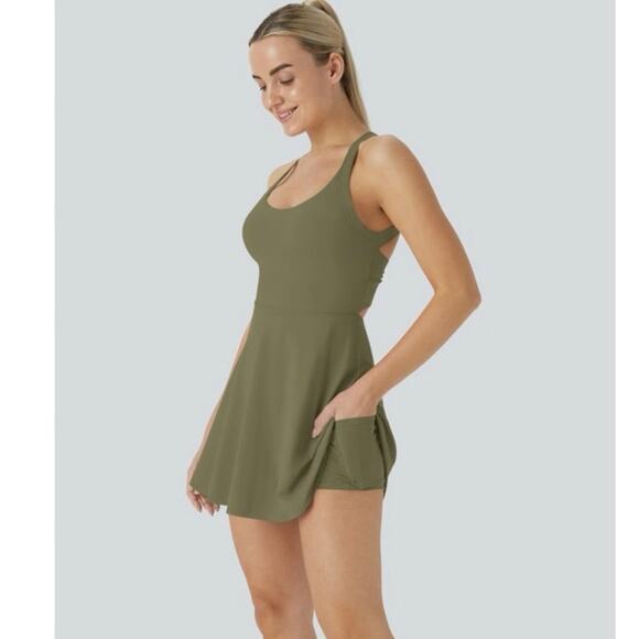 Halara Softlyzero Airy Backless Twisted Dance Active Dress Green Size Medium - Picture 7 of 8
